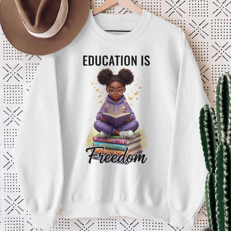 Education Is Freedom African American Girl Reading Book Sweatshirt Gifts for Old Women