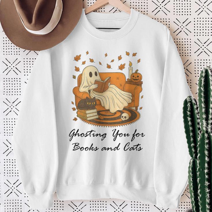 Fall Cat Ghosting You For Book Halloween Ghost Reading Sweatshirt Gifts for Old Women