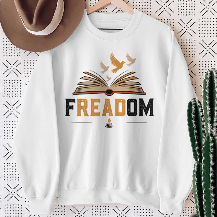 Freadom Anti Banned Books Lovers Reading Librarian Bookworm Sweatshirt Gifts for Old Women