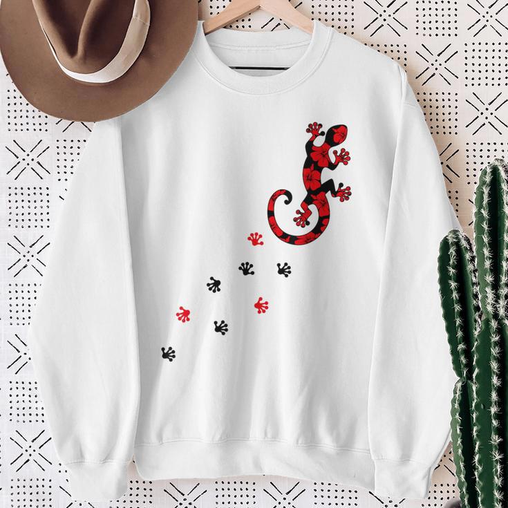 Gecko Footprint ハイビスカスフラワー ハワイサーフスタイルtシャツ スウェットシャツ 年配の女性への贈り物