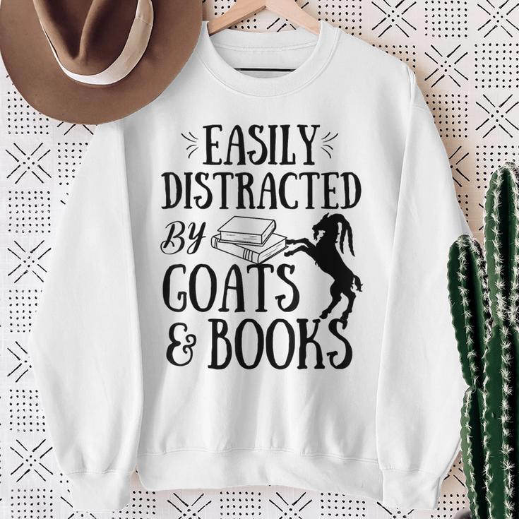 Goat Quote Easily Distracted By Goats And Books Lover Sweatshirt Gifts for Old Women