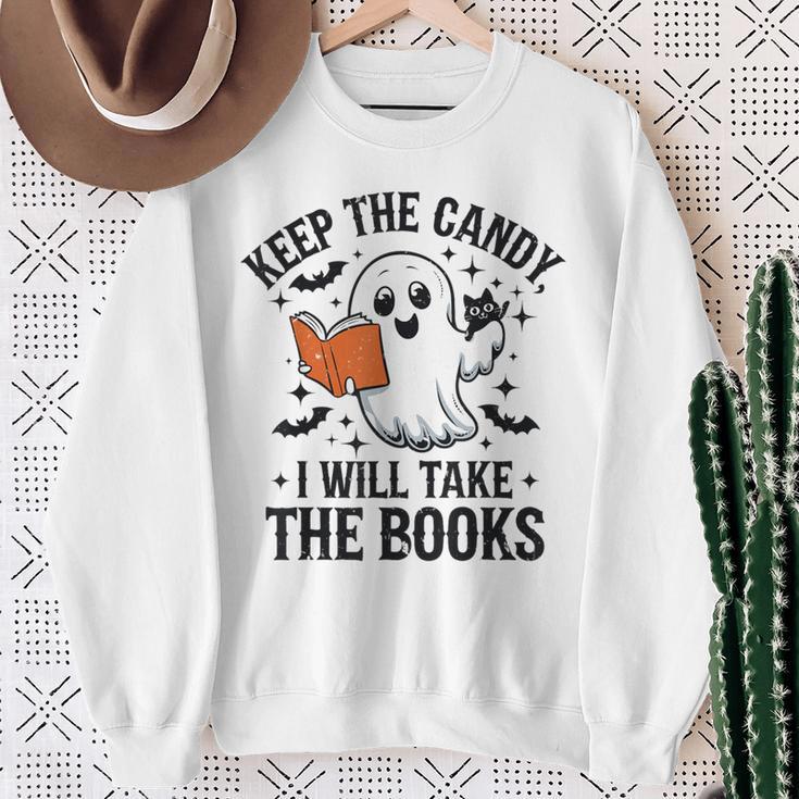 Halloween Keep The Candy I'Ll Take Books Ghost Book Lovers Sweatshirt Gifts for Old Women