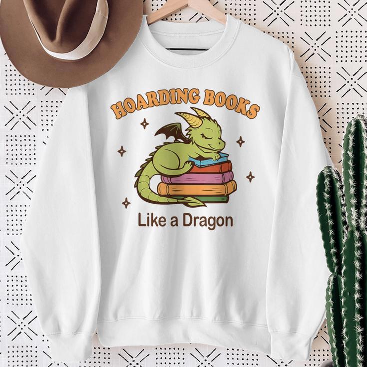 Hoarding Books Like a Dragon Reading Sweatshirt Gifts for Old Women