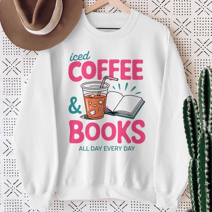 Iced Coffee & Books Reading Lover Trendy Summer Premium Tri-Blend Sweatshirt Gifts for Old Women