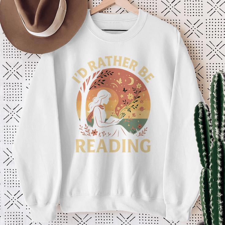 I'd Rather Be Reading Book Lover Vintage Sunset Apparel Premium Tri-Blend Sweatshirt Gifts for Old Women