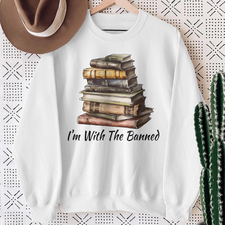 I'm With The Banned Books Reading Addict Book Lover Sweatshirt Gifts for Old Women