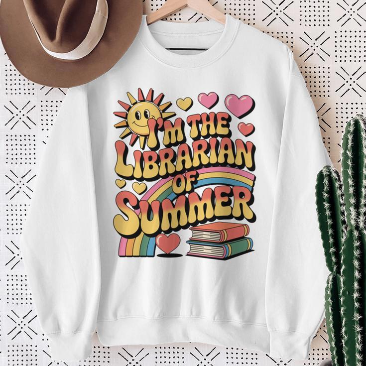 I'm The Librarian Of Summer Groovy Rainbow Retro Book Lover Sweatshirt Gifts for Old Women