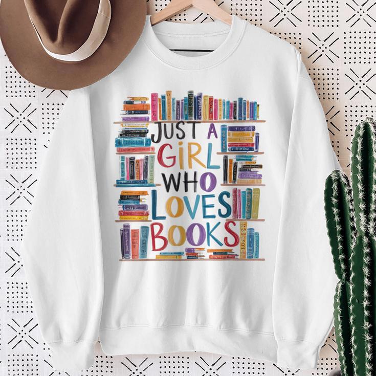 Just A Girl Who Loves Books Bookshelf Female Book Lovers Sweatshirt Gifts for Old Women