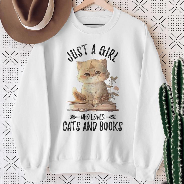 Just A Girl Who Loves Cats And Books Kitties Pet Art Lover Sweatshirt Gifts for Old Women Just A Girl Who Loves Cats And Books Kitties Pet Art Lover Sweatshirt Gifts for Old Women