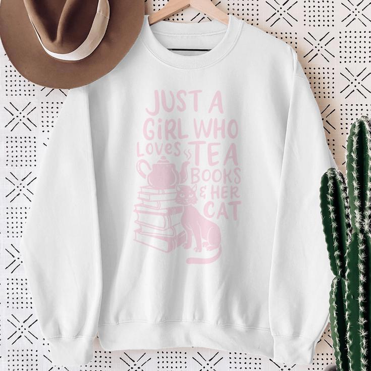 Just A Girl Who Loves Tea Books & Her Cat Cute Tea Drinker Sweatshirt Gifts for Old Women