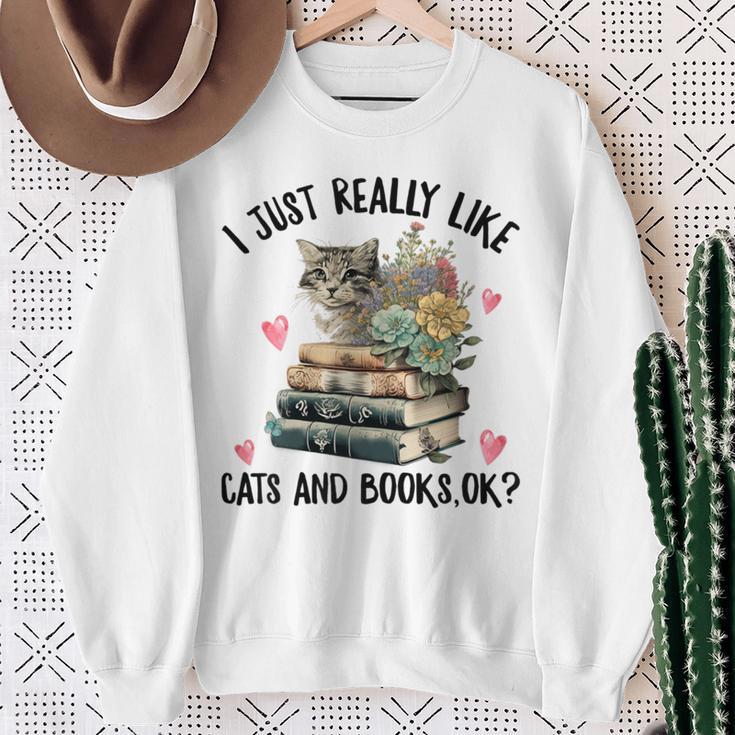 I Just Really Like Cats And Books Cat Watercolor Sweatshirt Gifts for Old Women
