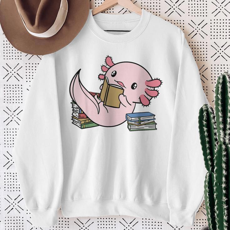 Kawaii Axolotl Pun Book Reader Sweatshirt Gifts for Old Women