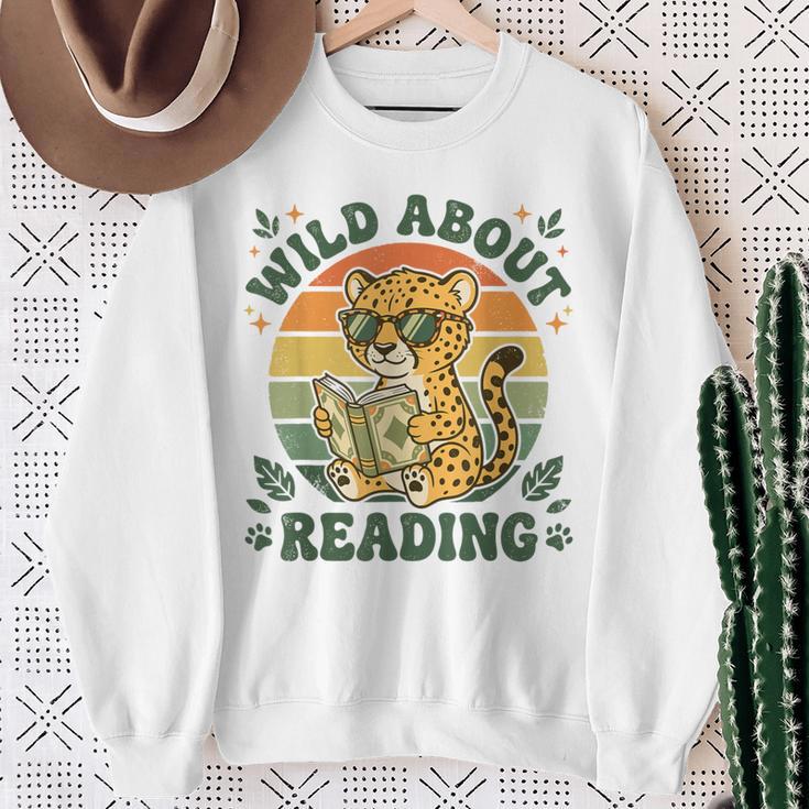 Leopard Animal Print Bookish Wild About Reading Cheetah Book Sweatshirt Gifts for Old Women