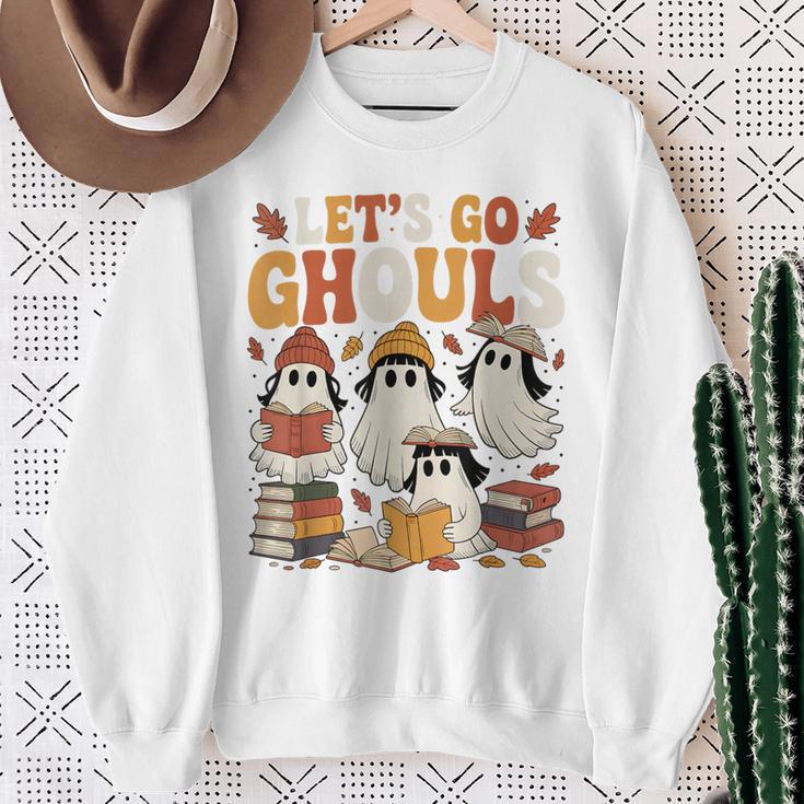 Let’s Go Ghouls Cozy Girly Ghosts Halloween Fall Book Lovers Sweatshirt Gifts for Old Women