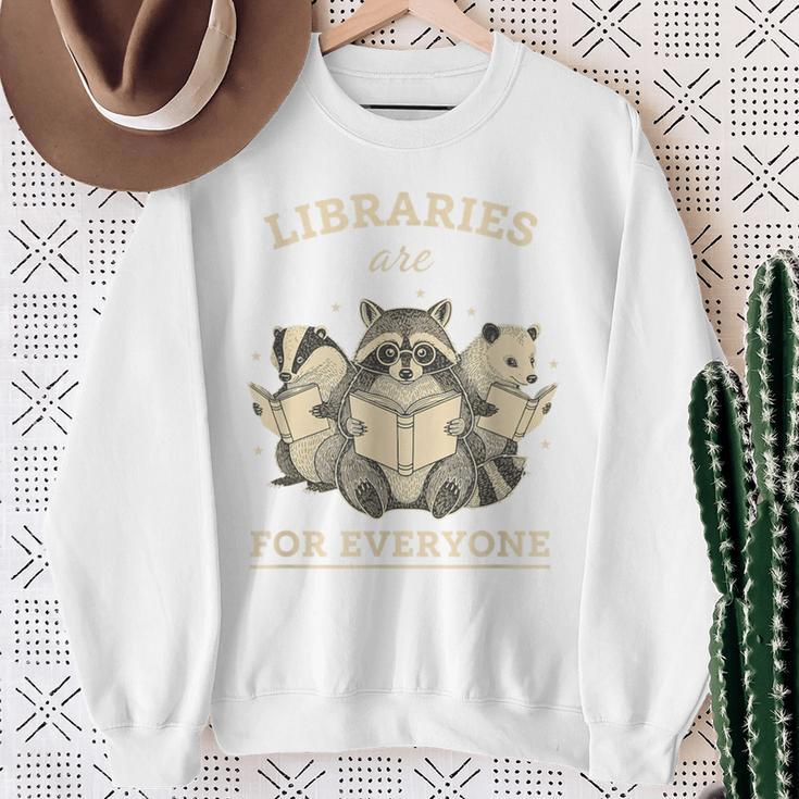 Libraries Are For Everyone Cute Raccoon Badger Opossum Book Sweatshirt Gifts for Old Women