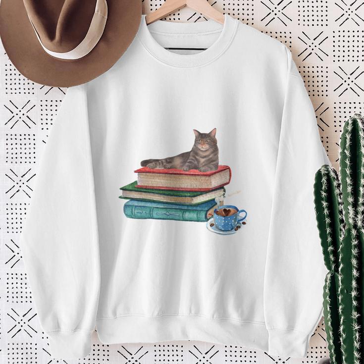 Life Is Better With Coffee Cats And Books For Cats Lover Sweatshirt Gifts for Old Women