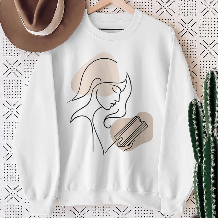 Line Art Abstract Minimalist Minimal For Book Lover Women Sweatshirt Gifts for Old Women