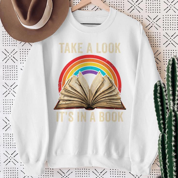 Take A Look It In A Book Retro Rainbow Reading Teacher Sweatshirt Gifts for Old Women