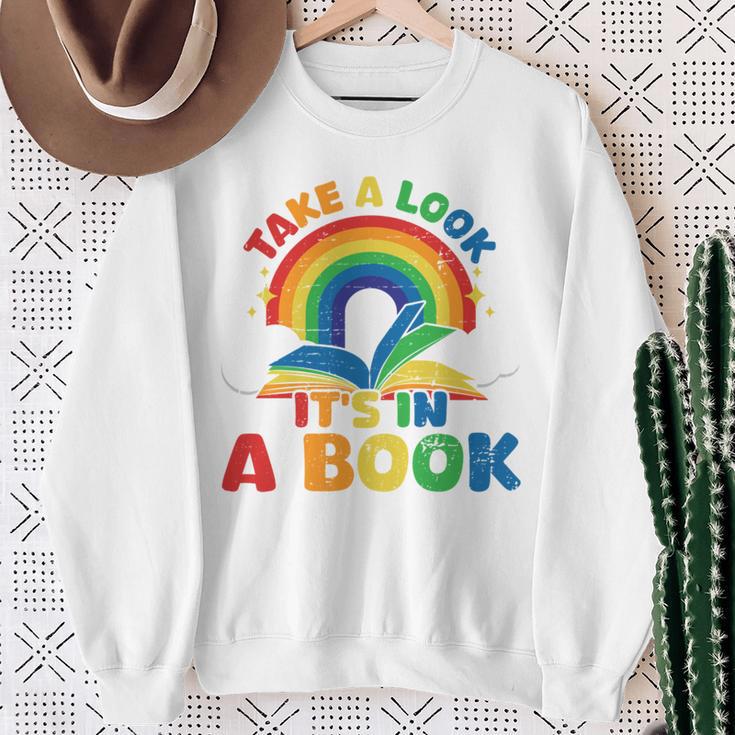 Take a Look It's In a Book Rainbow Reading Sweatshirt Gifts for Old Women