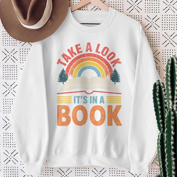 Take A Look It's In A Book Retro Reading Book Lover Premium Tri-Blend Sweatshirt Gifts for Old Women