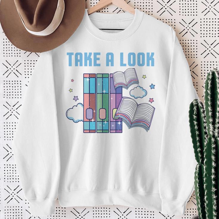 Take A Look Its In A Book Shirt Reading Readers Sweatshirt Gifts for Old Women