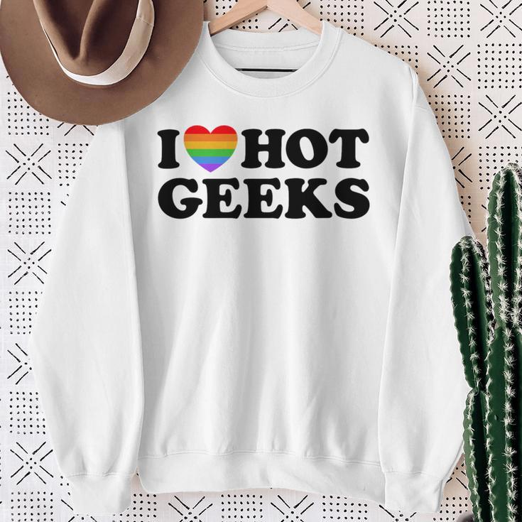 I Love Hot Geeks Cute Pride Gamer Book Nerd Fandom Fan Premium Tri-Blend Sweatshirt Gifts for Old Women