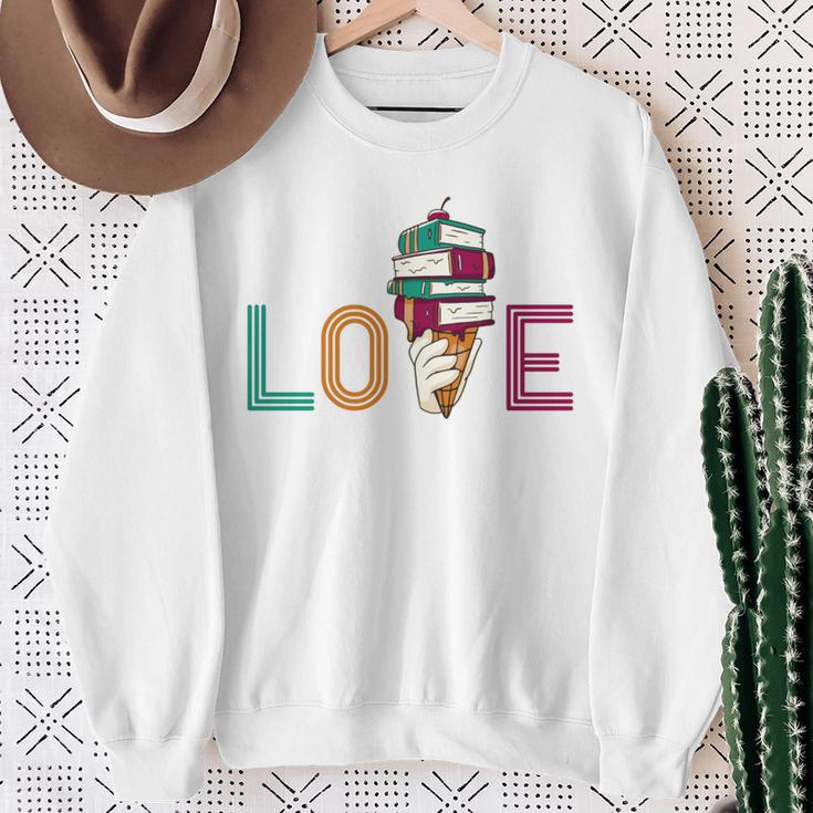Love Ice Cream Readers Bookmarks Read Librarian Student Book Sweatshirt Gifts for Old Women