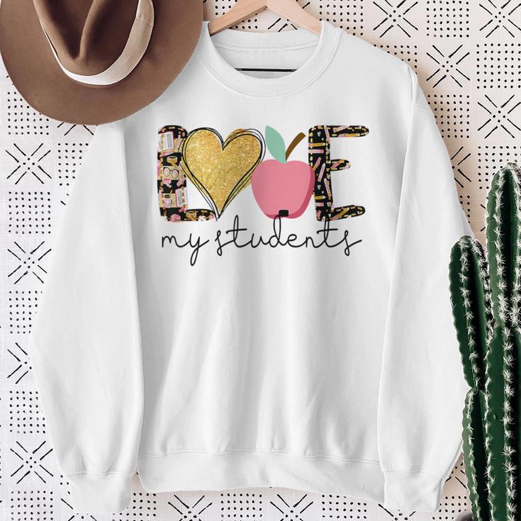 Love My Students Book Pencil Apple Back To School Sweatshirt Gifts for Old Women