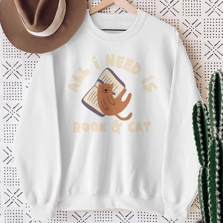 All I Need Is Book & Cat Book Lovers Cat Owners Humour Sweatshirt Gifts for Old Women