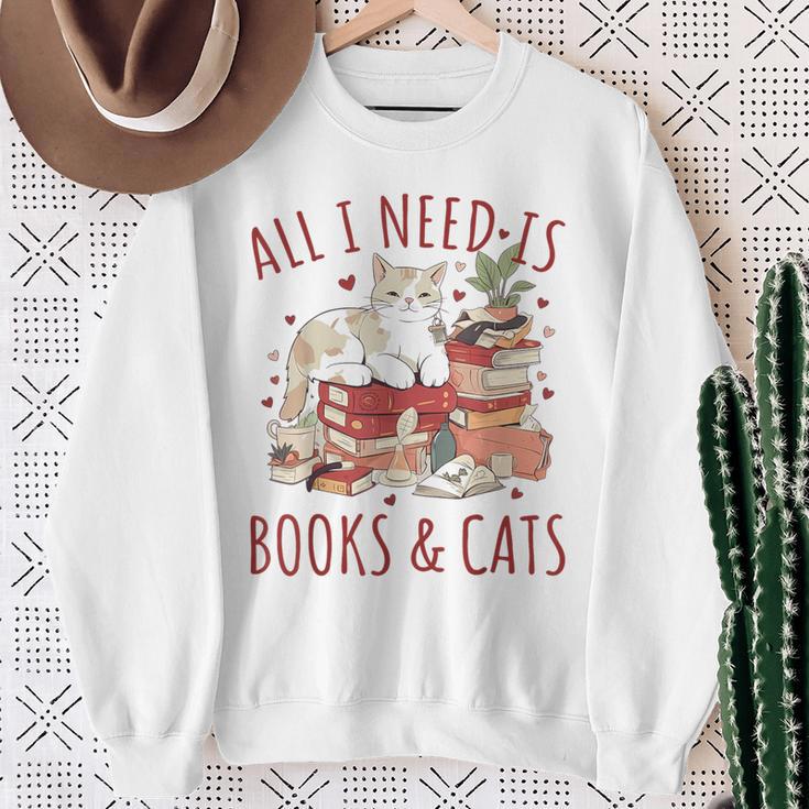 All I Need Is Books And Cats Valentines Day Reading Bookworm Sweatshirt Gifts for Old Women