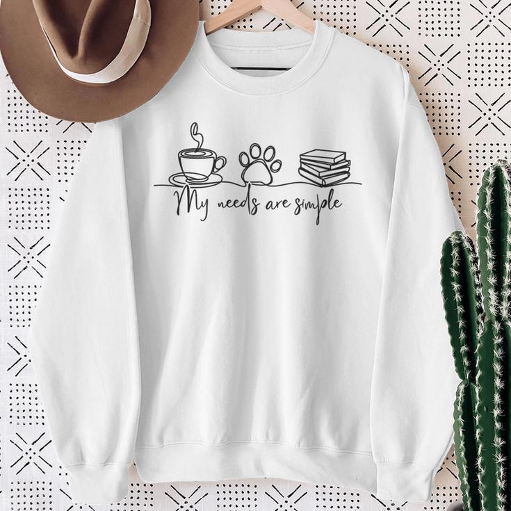 My Needs Are Simple Coffee Dog Paw Books Cozy Reading Lover Premium Tri-Blend Sweatshirt Gifts for Old Women