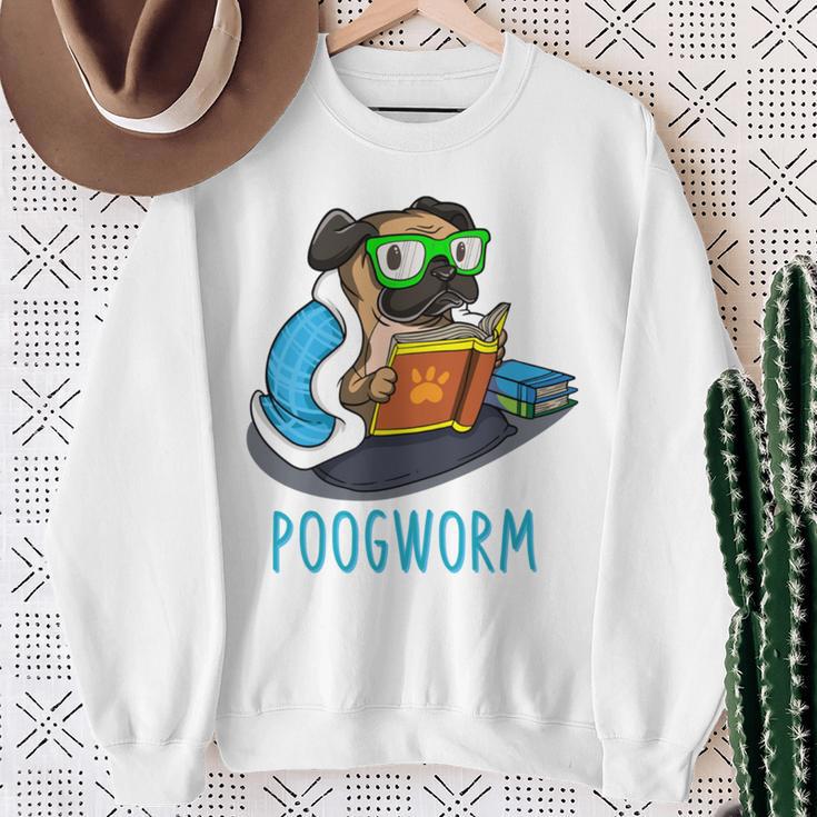 Nerdy Pug Reading Books Poogworm Pug Bookworm Sweatshirt Gifts for Old Women