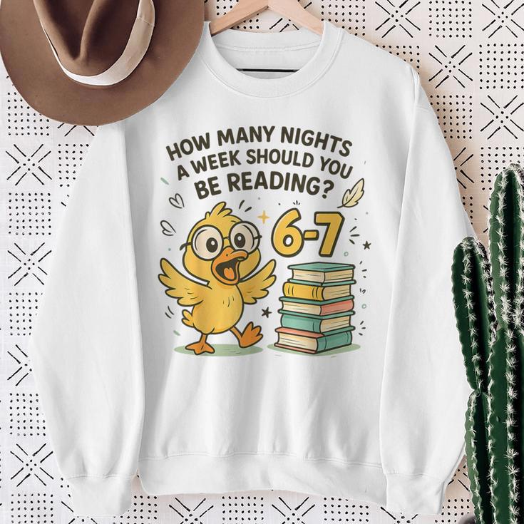 How Many Nights Reading Duck 67 Meme Book Lovers Sweatshirt Gifts for Old Women
