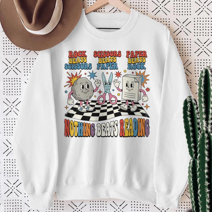 Nothing Beats Reading Rock Paper Scissors Book Love Sweatshirt Gifts for Old Women