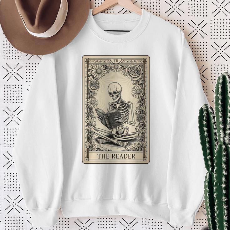 Occult Reader Tarot Card Book Lover Skeleton Reading Sweatshirt Gifts for Old Women
