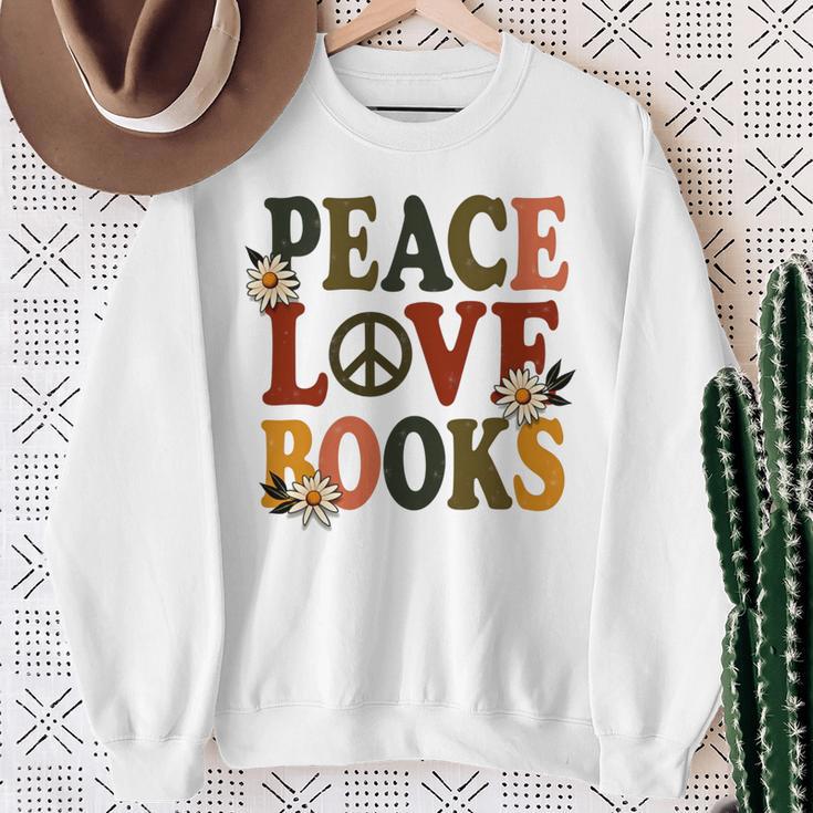 Peace Love Books Librarian Teacher Life Book Library Sweatshirt Gifts for Old Women
