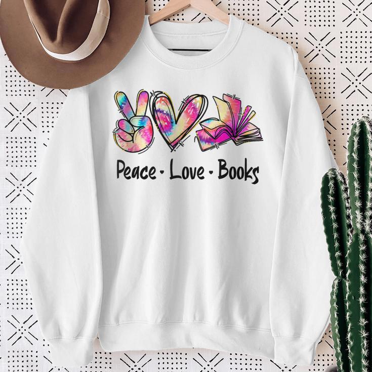 Peace Love Books Librarian Teacher Life Book Library Tie Dye Sweatshirt Gifts for Old Women