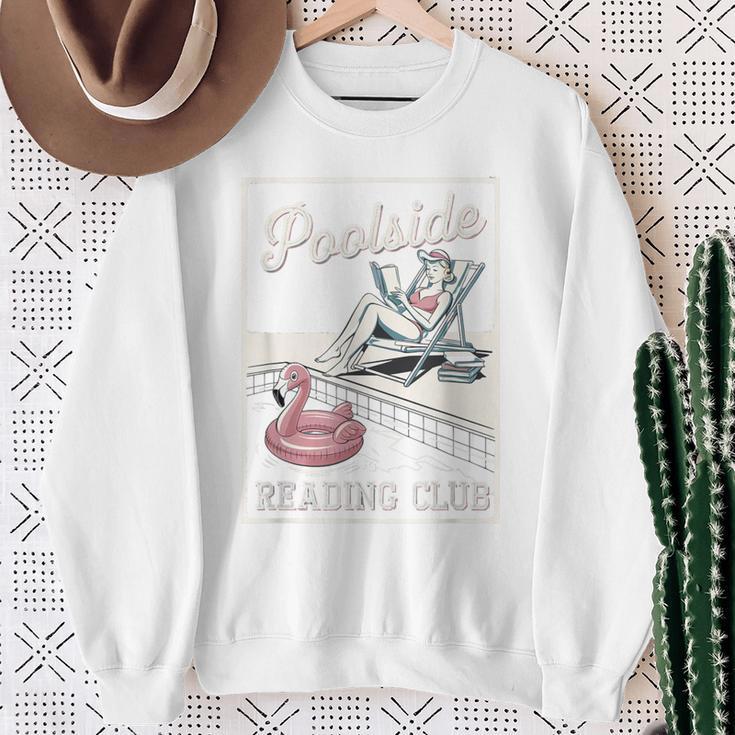 Poolside Reading Club Books Flamingo Swim Pool Inflatable Sweatshirt Gifts for Old Women