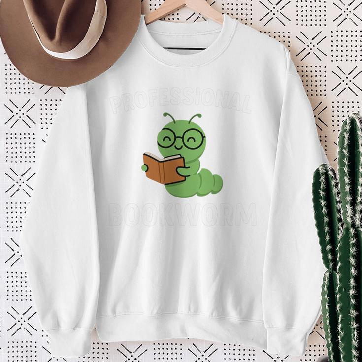 Professional Bookworm Reading Lover Cute Worm Glasses Book Sweatshirt Gifts for Old Women
