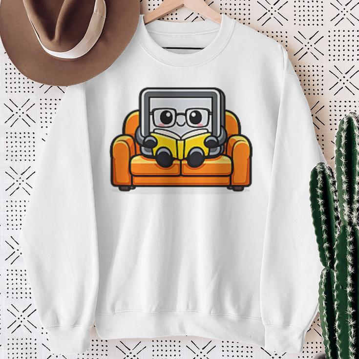 Proud Library Patron Cute Tablet Reading a Book Sweatshirt Gifts for Old Women