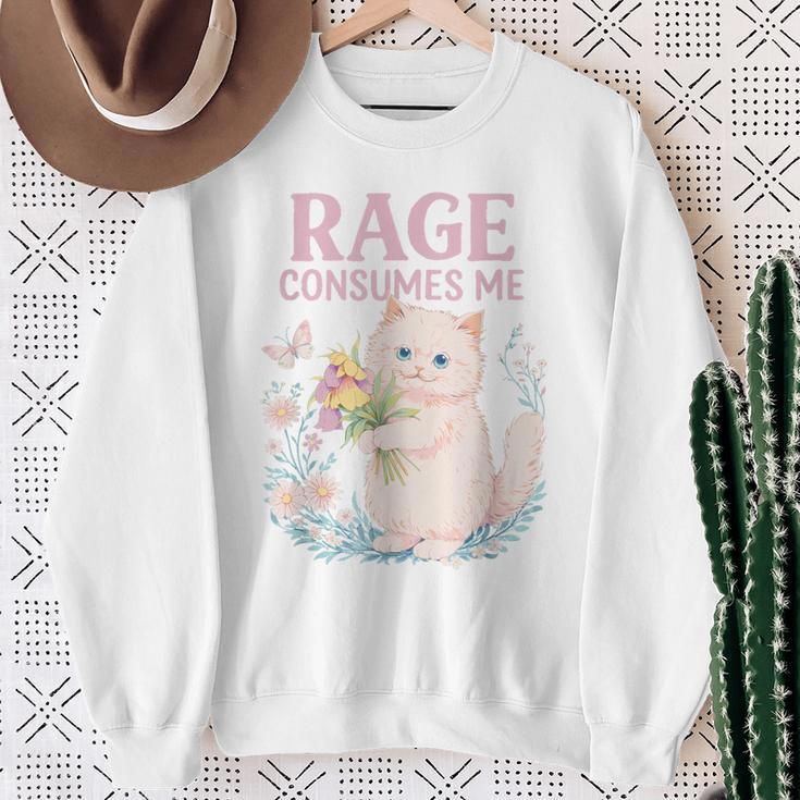 Rage Consumes Me キュート 怒っている猫 面白い 皮肉なミーム スウェットシャツ 年配の女性への贈り物