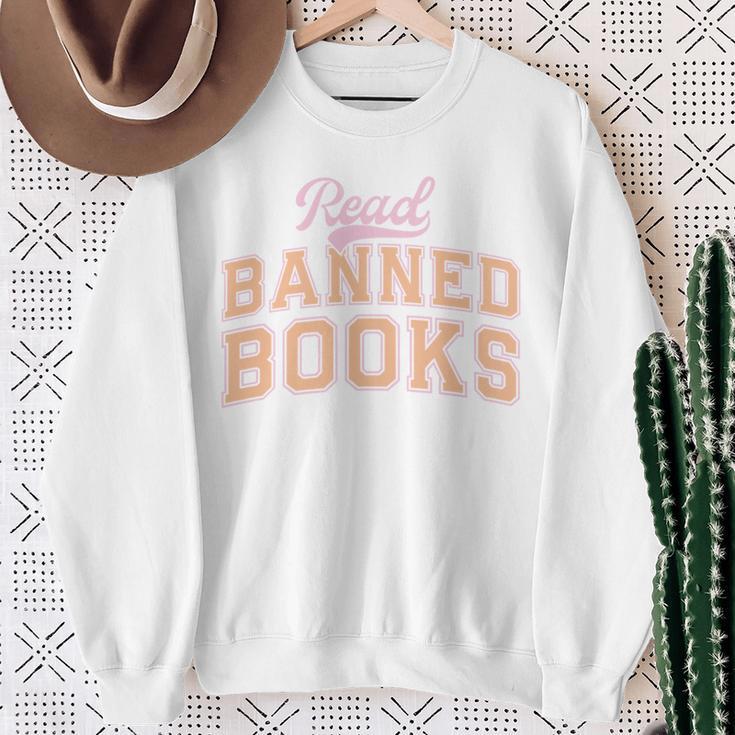 Read Banned Books Retro Varsity Aesthetic Reading Sweatshirt Gifts for Old Women Read Banned Books Retro Varsity Aesthetic Reading Sweatshirt Gifts for Old Women