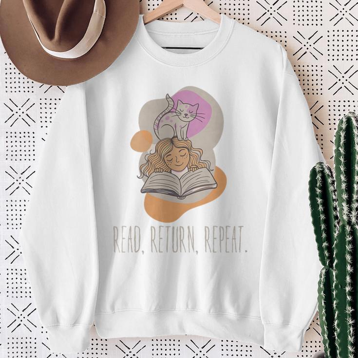 Read Return Repeat Book Lover Cat Reading Library Premium Tri-Blend Sweatshirt Gifts for Old Women
