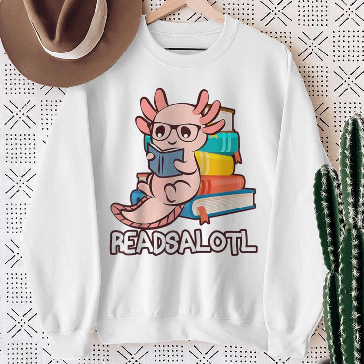 Readalotl a Kawaii Axolotl Reading a Book As Readsalotl Raglan Baseball Tee Sweatshirt Gifts for Old Women