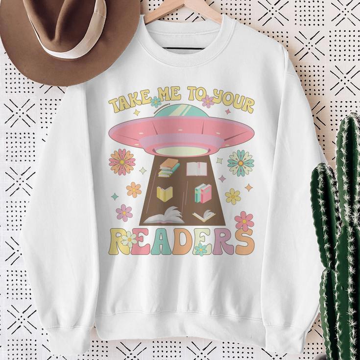 Take Me To Your Readers Groovy Book Reader Book Reading Sweatshirt Gifts for Old Women