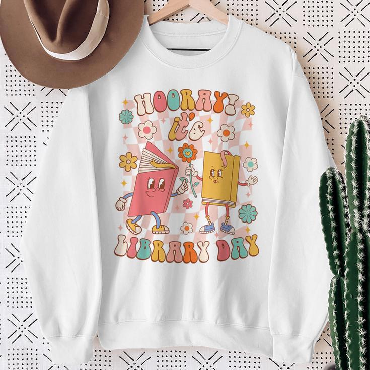 Reading Book Lover School Librarian Hooray It's Library Day Sweatshirt Gifts for Old Women
