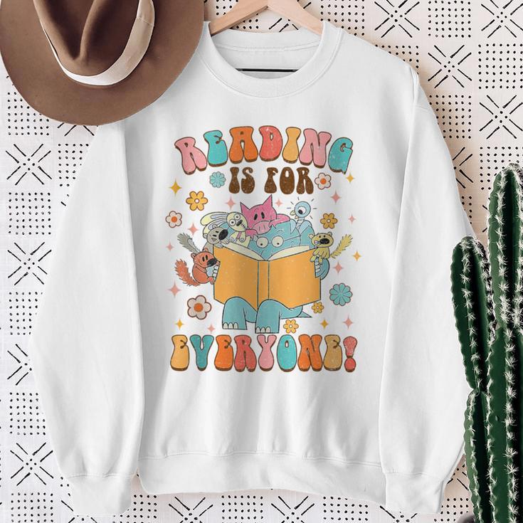 Reading Is For Everyone Book Lover Bookworm Bookish Groovy Sweatshirt Gifts for Old Women