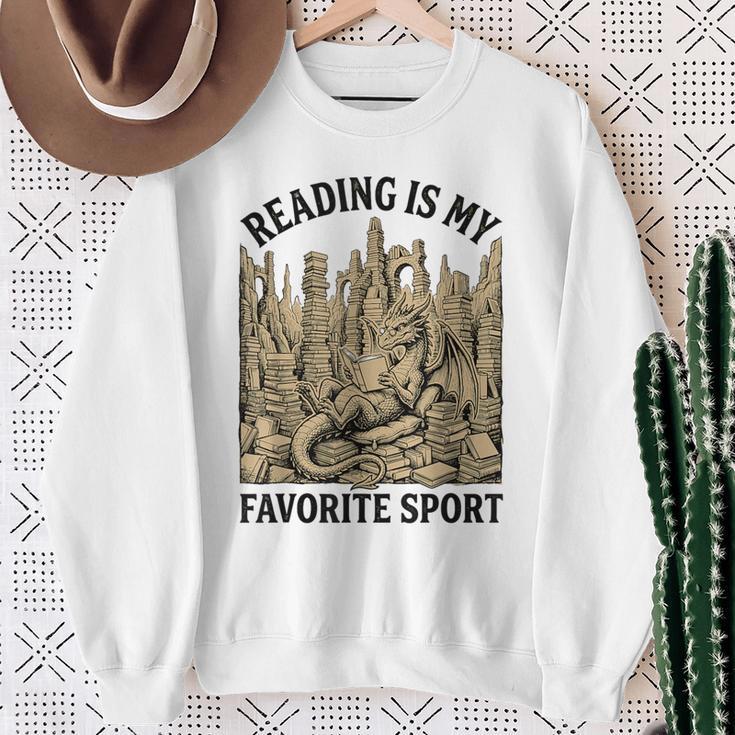 Reading Is My Favorite Sport Dragon Book Lover Bookworm Sweatshirt Gifts for Old Women