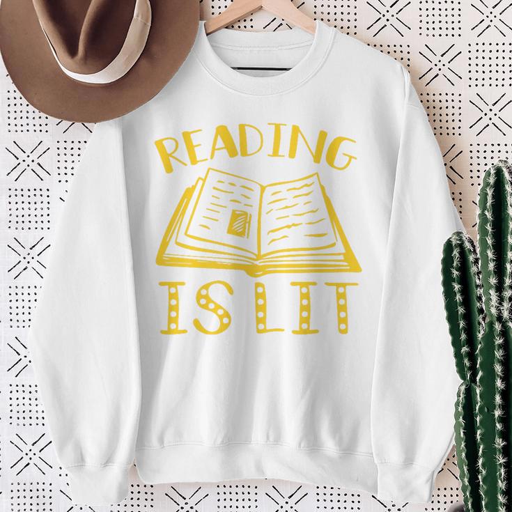 Reading Is Lit Book Reading Literary Pun Joke Premium Tri-Blend Sweatshirt Gifts for Old Women