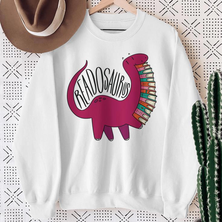 Readosaurus Reading Dinosaur Book Lover Library Studying Sweatshirt Gifts for Old Women